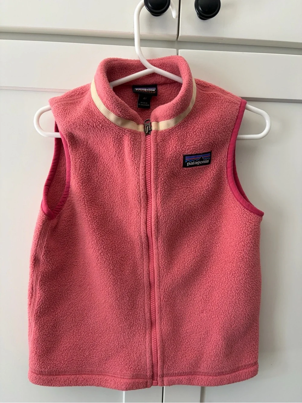 Patagonia Kids Pink Fleece Vest with Cream Trim